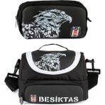 Beşiktaş Erkek Çocuk Kartal Baskılı Beslenme Çantası ve Kalemlik Seti (Ikili Set) - ME25392 - Beyaz - Siyah