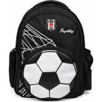 Beşiktaş Lisanslı 3D Futbol Topu Baskılı Okul Çantası - 2 Bölmeli Siyah Sırt Çantası - Siyah - Beyaz
