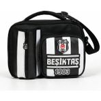 Beşiktaş Lisanslı Çubuklu Desen Rubber Logolu Su Itici Kumaşlı Beslenme Çantası - Siyah