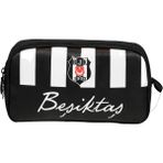 Beşiktaş Lisanslı Kalem Çantası - Siyah Beyaz Çift Bölmeli Taraftar Kalemliği - Siyah - Beyaz