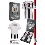 Beşiktaş Orijinal 24-25 Çubuklu Siyah-Beyaz Forma Bjk Kartal Baskılı Hediyelik Ahşap Kutulu
