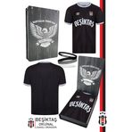 Beşiktaş Orijinal Lisanslı Nostalji Siyah Forma + Bileklik Set Hediyelik Ahşap Kutulu