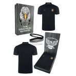 Beşiktaş Orijinal Lisanslı Polo Yaka Siyah Spor T-Shirt + Bileklik Set Özel Ahşap Kutulu