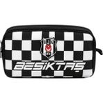 Beşiktaş Orijinal Lisanslı Siyah Kare Desenli Kalemlik - Çift Bölmeli Rubber Logolu Okul Kalem Çantası