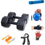 Besinistanbul Ps Spor 10 kg Dambıl x 2 Adet = 20 kg + 5 Çeşit Plastes ve Egzersiz Seti - 2 x 10 kg