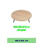 besiroglu ahsap 100 Cm Çap - Ahşap Kaplama Katlanabilir Yer Sofrası - Oyun Masası - 21 Cm Yükseklik