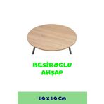 besiroglu ahsap 60 Cm Çap - Ahşap Kaplama Katlanabilir Yer Sofrası Hamur Açma Tahtası Oyun Masası - 21 Cm Yükseklik