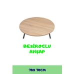 besiroglu ahsap 70 Cm Çap - Ahşap Kaplama Katlanabilir Yer Sofrası Hamur Açma Tahtası Oyun Masası - 21 Cm Yükseklik