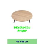 besiroglu ahsap 80 Cm Çap - Ahşap Kaplama Katlanabilir Yer Sofrası Hamur Açma Tahtası Oyun Masası - 21 Cm Yükseklik