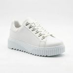 Beskar Beyaz Çengel Detaylı Unisex Sneaker - Bilekli Rahat Kalıp Günlük Spor Ayakkabı BA0505 - Altın