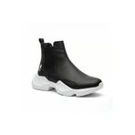 BESKAR Siyah Beyaz Taban Bağcıksız Yüksek Tabanlı Erkek Spor Bot - Rahat Yarım Sneaker Bot BA0444