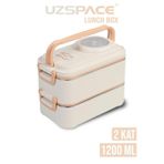 Beslenme Kutusu Paslanmaz Çelik - 1200 ml Sos Kaseli 2 Katlı Çatal Kaşık Hediyeli (Bej)