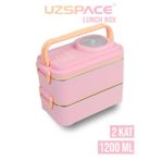Beslenme Kutusu Paslanmaz Çelik - 1200 ml Sos Kaseli 2 Katlı Çatal Kaşık Hediyeli (Pembe)