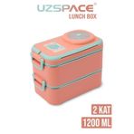 Beslenme Kutusu Paslanmaz Çelik - 1200 ml Sos Kaseli 2 Katlı Çatal Kaşık Hediyeli (Turuncu)
