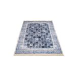 BESPOKY Den Helder Mavi Geometrik 4' x 11'5'' Pamuk Dijital Baskı Alan Halısı Yıkanabilir Kaymaz Yumuşak Oturma Odası Mutfak Giriş Koridor Misafir Odası Halısı