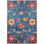 BESPOKY Sarapul Mavi Çiçek, Pamuk Polyester Parça Halı, Makinede Yıkanabilir Halı, Kaymaz Halı, Oturma Odası, Yatak Odası, Kreş, Koridor, Kilim, Kapalı Açık Alan Halısı, Türk Halısı, Tatil Satılık