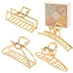 Bessrung 4 Paket Büyük Altın Saç Pençe Klipsleri Kadınlar için Kalın Saç, Kaymaz Saç Yakalama Barrette Çene Kelepçesi, Fransız Tasarım Metal Çapraz Muz Saç Klipsleri Kadınlar ve Kızlar için