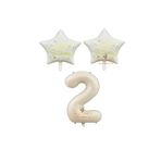 Best Bej Rakam ve Happy Bırthday Yazılı Yıldız Folyo Balon Seti Yaş 2
