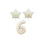 Best Bej Rakam ve Happy Bırthday Yazılı Yıldız Folyo Balon Seti Yaş 6