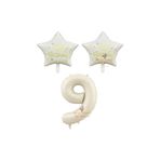 Best Bej Rakam ve Happy Bırthday Yazılı Yıldız Folyo Balon Seti Yaş 9