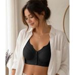 Best Bra Lingerie Önden Düğmeli Kalın Askılı ve Çıkartılabilir Pedli Iz Yapmayan Lazer Kesim Balensiz Sütyen - 2XL - Siyah