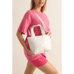 Best Brand Kadın Suni Deri Kapitone Kabartmalı Tote Çanta Casual Kullanımda Şık ve Modern - Beyaz