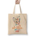 Best Cat Dad Ever Best Hairless Cat Dad Ever Cat Daddy Kedi Bez Çanta Uzun Saplı - Açık Bej - 40 X 40