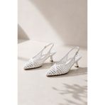 Best Cover ALIX Kadın Beyaz Hasır Dokulu Sivri Burun Kadeh Topuklu Slingback Ayakkabı