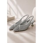Best Cover ALIX Kadın Gümüş Hasır Dokulu Sivri Burun Kadeh Topuklu Slingback Ayakkabı