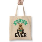 Best Dog Dad Ever Köpek 07 Bez Çanta Uzun Saplı - Açık Bej - 40 X 40