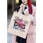 Best Dog Mom Ever No:3 Baskılı Anneler Günü Hediyelik Bej %100 Pamuklu Ham Bez Bej Çanta