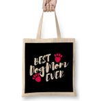 Best Dog Mom Ever Pug Sevimli Köpek Bez Çanta Uzun Saplı - Açık Bej - 40 X 40