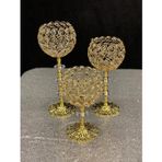 Best Hırdavat Kristal Taşlı Ayaklı Gold Şamdan 3'lü Set