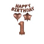 Best Kahverengi Renk Happy Bırthday Rakam Kalp Yıldız Folyo Balon Seti Yaş 1