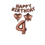 Best Kahverengi Renk Happy Bırthday Rakam Kalp Yıldız Folyo Balon Seti Yaş 4