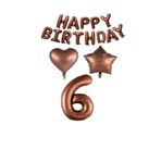 Best Kahverengi Renk Happy Bırthday Rakam Kalp Yıldız Folyo Balon Seti Yaş 6