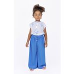 best kids Kız Çocuk Saks Mavi Beli Lastikli Bol Paçalı Pantolon