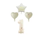 Best Krem Renk Rakam Happy Bırthday Yazılı Yıldız ve Kalpli Folyo Balon Seti Yaş 1