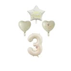 Best Krem Renk Rakam Happy Bırthday Yazılı Yıldız ve Kalpli Folyo Balon Seti Yaş 3