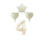 Best Krem Renk Rakam Happy Bırthday Yazılı Yıldız ve Kalpli Folyo Balon Seti Yaş 4