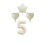 Best Krem Renk Rakam Happy Bırthday Yazılı Yıldız ve Kalpli Folyo Balon Seti Yaş 5