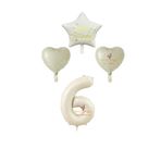 Best Krem Renk Rakam Happy Bırthday Yazılı Yıldız ve Kalpli Folyo Balon Seti Yaş 6