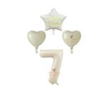 Best Krem Renk Rakam Happy Bırthday Yazılı Yıldız ve Kalpli Folyo Balon Seti Yaş 7