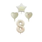Best Krem Renk Rakam Happy Bırthday Yazılı Yıldız ve Kalpli Folyo Balon Seti Yaş 8