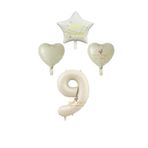 Best Krem Renk Rakam Happy Bırthday Yazılı Yıldız ve Kalpli Folyo Balon Seti Yaş 9