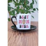 Best Mom Ever No:2 Baskılı Anneler Günü Hediyelik Siyah Porselen Türk Kahvesi Fincanı - 1 Adet