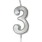 Best Parti 3 Yaş Gümüş Rakam Mum Gümüş Renk Doğum Günü Pasta Mumu 12 cm