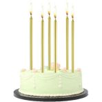 Best Parti 6 Adet Uzun Ince Gold Parlak Pasta Mumu Mum ve Altlığı 20 cm