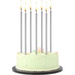 Best Parti 6 Adet Uzun Ince Gümüş Parlak Pasta Mumu Mum Altlığı 20 cm