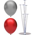 Best Parti 7 Çubuklu Balon Standı + 100 Adet Balon ( Kırmızı, Gümüş )
